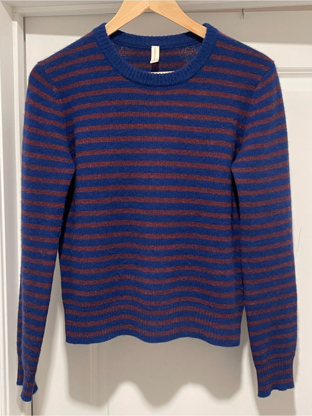 CHRISTINA LEHR Heavy Gauge Cashmere Crew Royal Blue / Brown (Size 2/Medium)